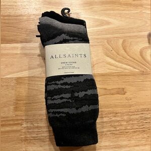 NWT AllSaints Men's Heather Grey and Black Crew Socks w Logo 3-pack 7-13